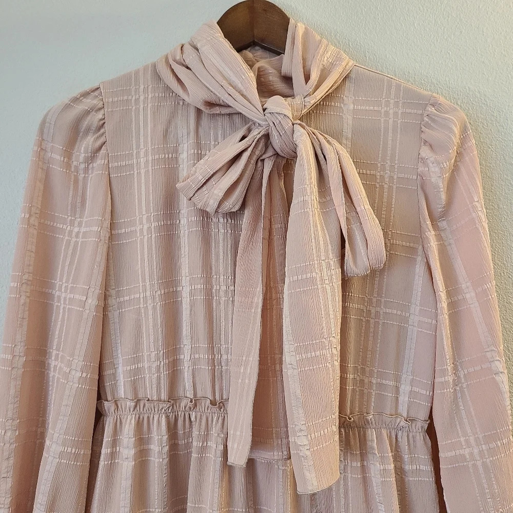 See By Chloe Ruffle Tie Neck Mini Smoky Pink Mini Dress - Picture 5 of 11
